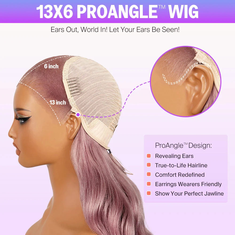 13x6 HD Glueless Lace Frontal Ash Purple Loose Body Wave Wigs Highlights Wear and Go Wig for Christmas Party