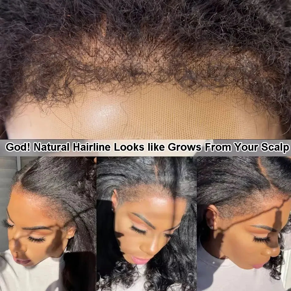 4C Edges Kinky Straight Invisi Strap 360 Full Lace Frontal Wig Yaki Straight Lace Front Human Hair Wig Glueless Wear And Go Wig