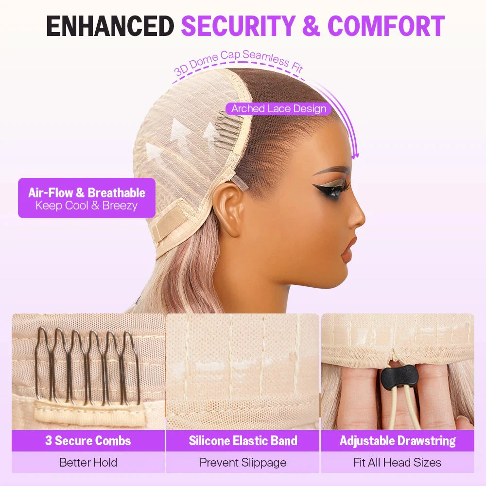 13x6 Glueless Human Hair Wigs Bye Bye Knots Ombre Blonde Body Wave Virgin Hair Wig with Drawstring Pre Plucked