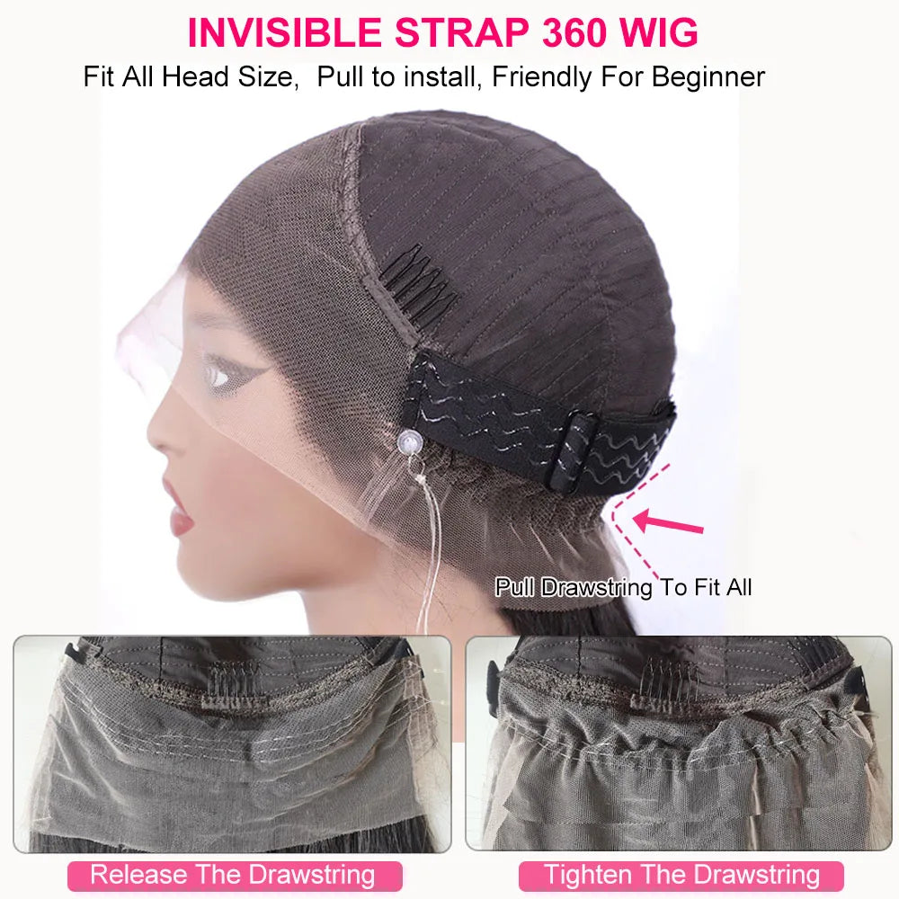 4C Edges Invisible String Snug Fit 360 Full Lace Glueless Frontal Wig With Drawstring Kinky Curly Lace Front 100% Human Hair Wig