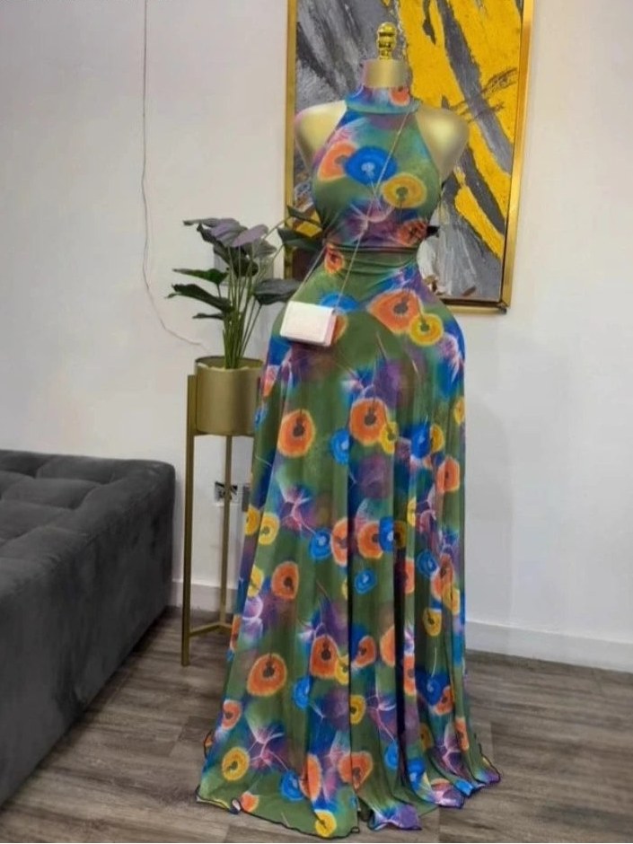 CREYSIE 2026 New Women O-neck Sleeveless Floral Print Mermaid Maxi Dress Evening Birthday Beach Sexy Night Party Long Dresses