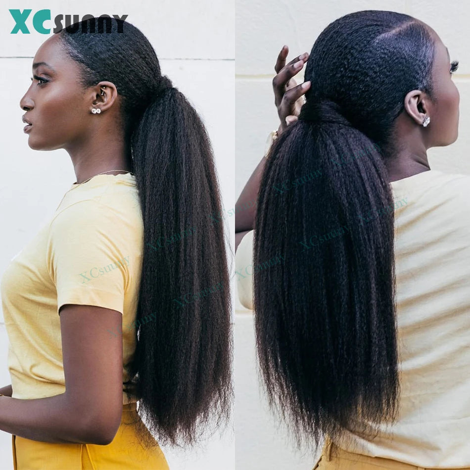 Ponytail Extension Human hair Kinky Straight Warp Around Ponytail Human Hair Remy Burmese High Ponytail Human Hair Extensions