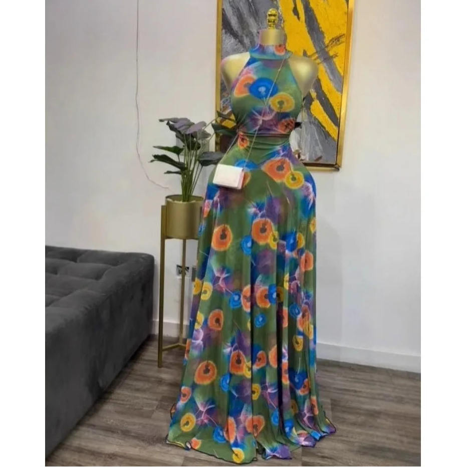 CREYSIE 2026 New Women O-neck Sleeveless Floral Print Mermaid Maxi Dress Evening Birthday Beach Sexy Night Party Long Dresses