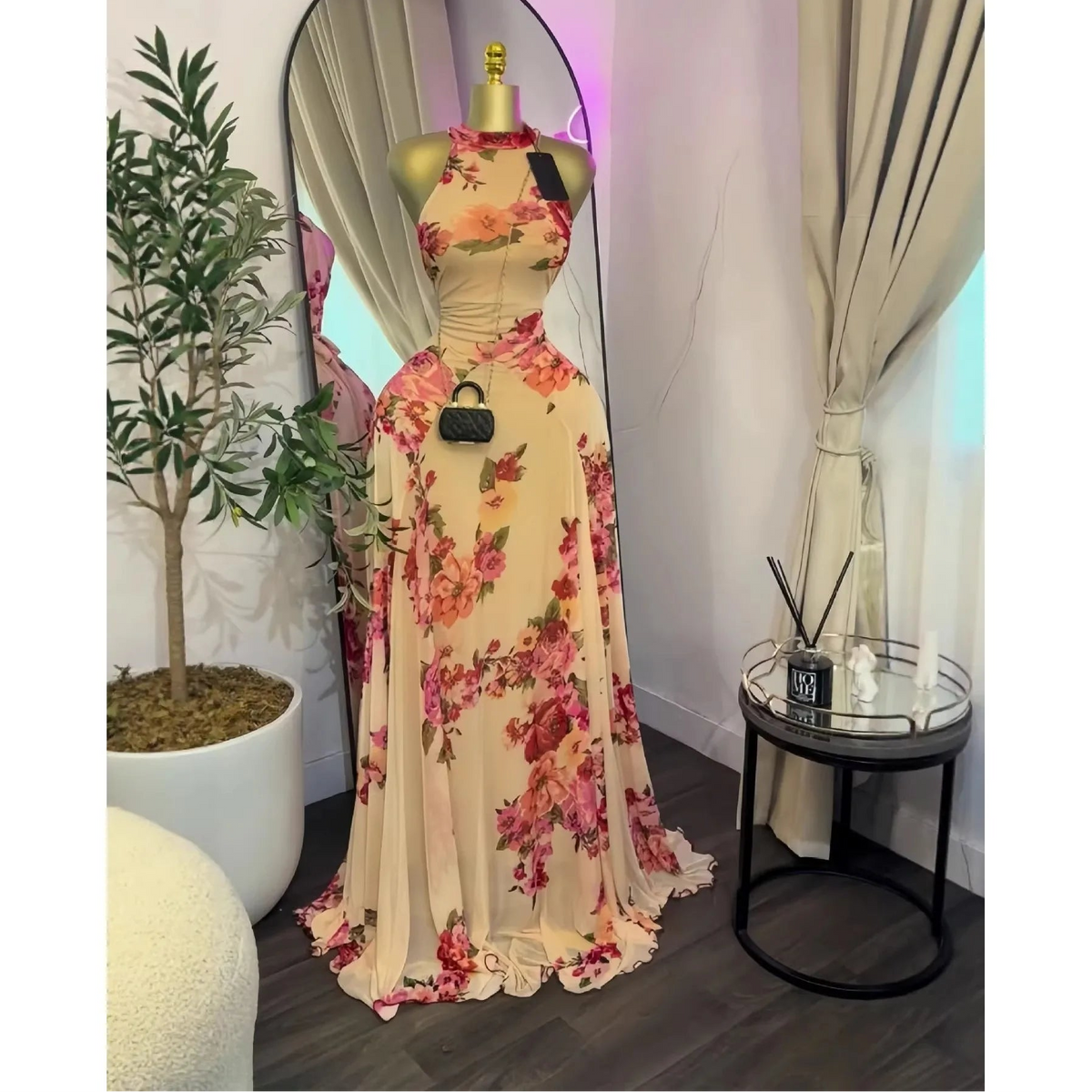 CREYSIE 2026 New Women O-neck Sleeveless Floral Print Mermaid Maxi Dress Evening Birthday Beach Sexy Night Party Long Dresses