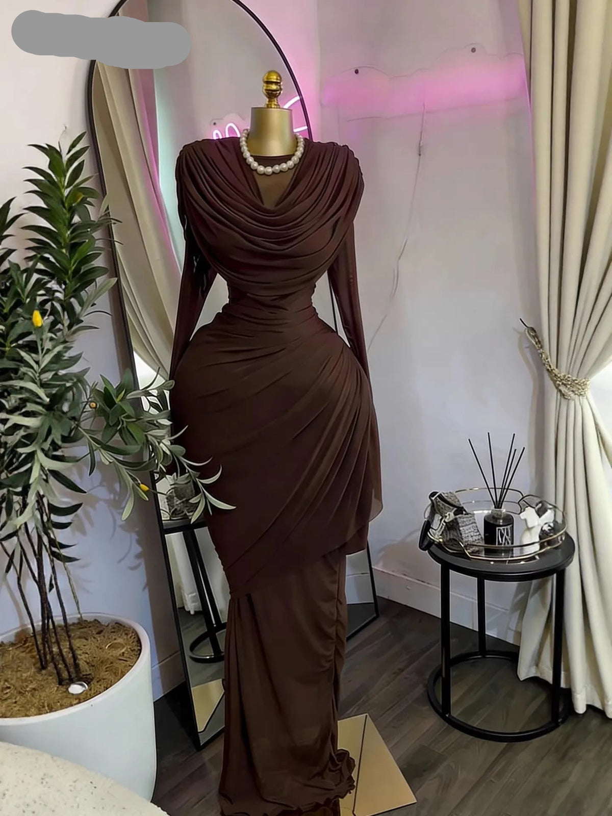 Creysie Women O-neck Pile Collar Long Sleeve Ruched Maxi Long Dress 2026 Spring Sexy Cocktail Birthday Holiday Party Dresses