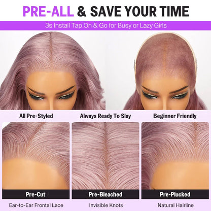 13x6 HD Glueless Lace Frontal Ash Purple Loose Body Wave Wigs Highlights Wear and Go Wig for Christmas Party