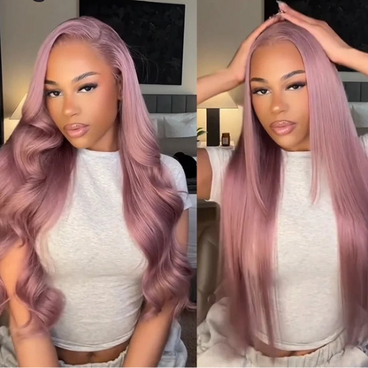 13x6 HD Glueless Lace Frontal Ash Purple Loose Body Wave Wigs Highlights Wear and Go Wig for Christmas Party