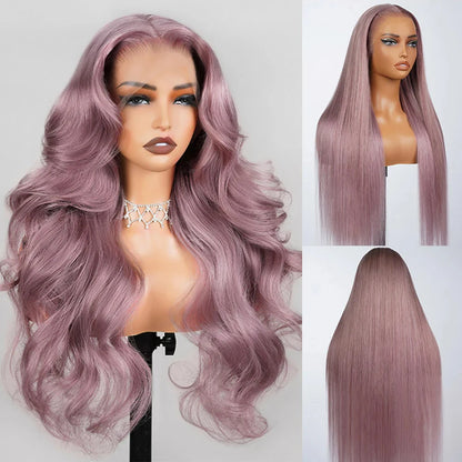 13x6 HD Glueless Lace Frontal Ash Purple Loose Body Wave Wigs Highlights Wear and Go Wig for Christmas Party