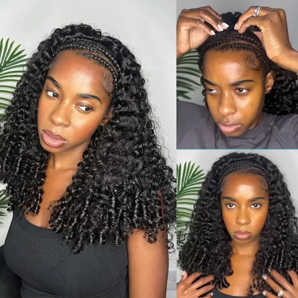 Burmese Curly Half Wig Vietnamese Glueless 100% Raw Human Hair Half Wig With Drawstring Seamless Clips Deep Wave 3 IN 1 Half Wig