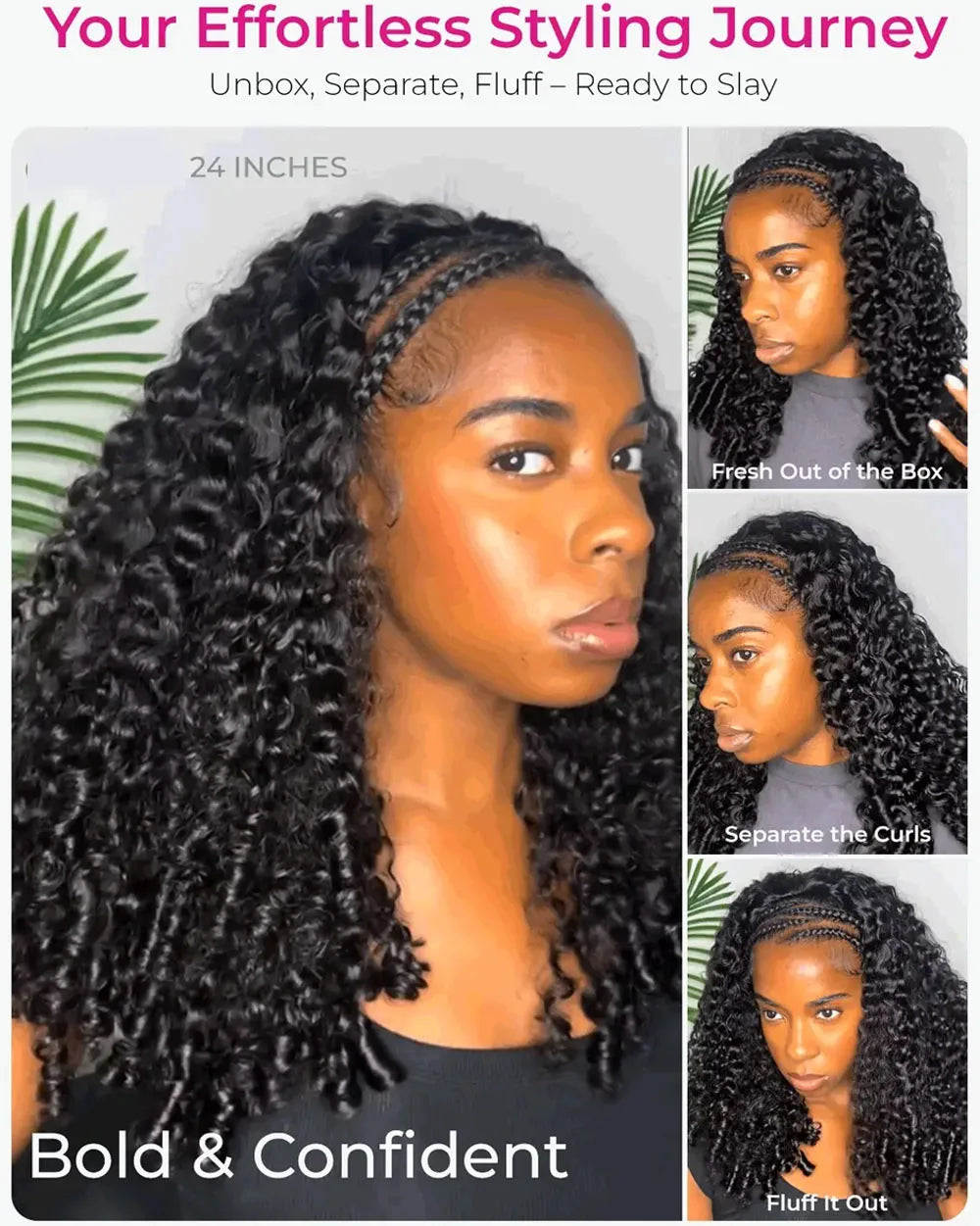 Burmese Curly Half Wig Vietnamese Glueless 100% Raw Human Hair Half Wig With Drawstring Seamless Clips Deep Wave 3 IN 1 Half Wig