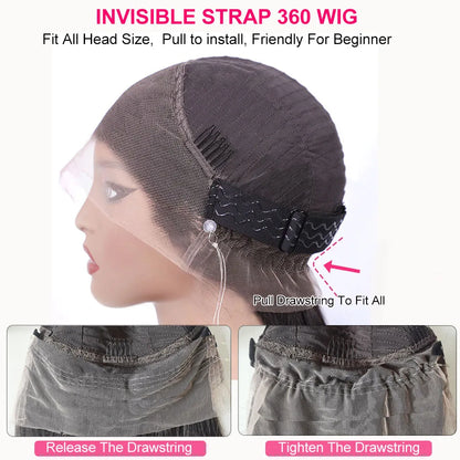 4C Edges Kinky Straight Invisi Strap 360 Full Lace Frontal Wig Yaki Straight Lace Front Human Hair Wig Glueless Wear And Go Wig
