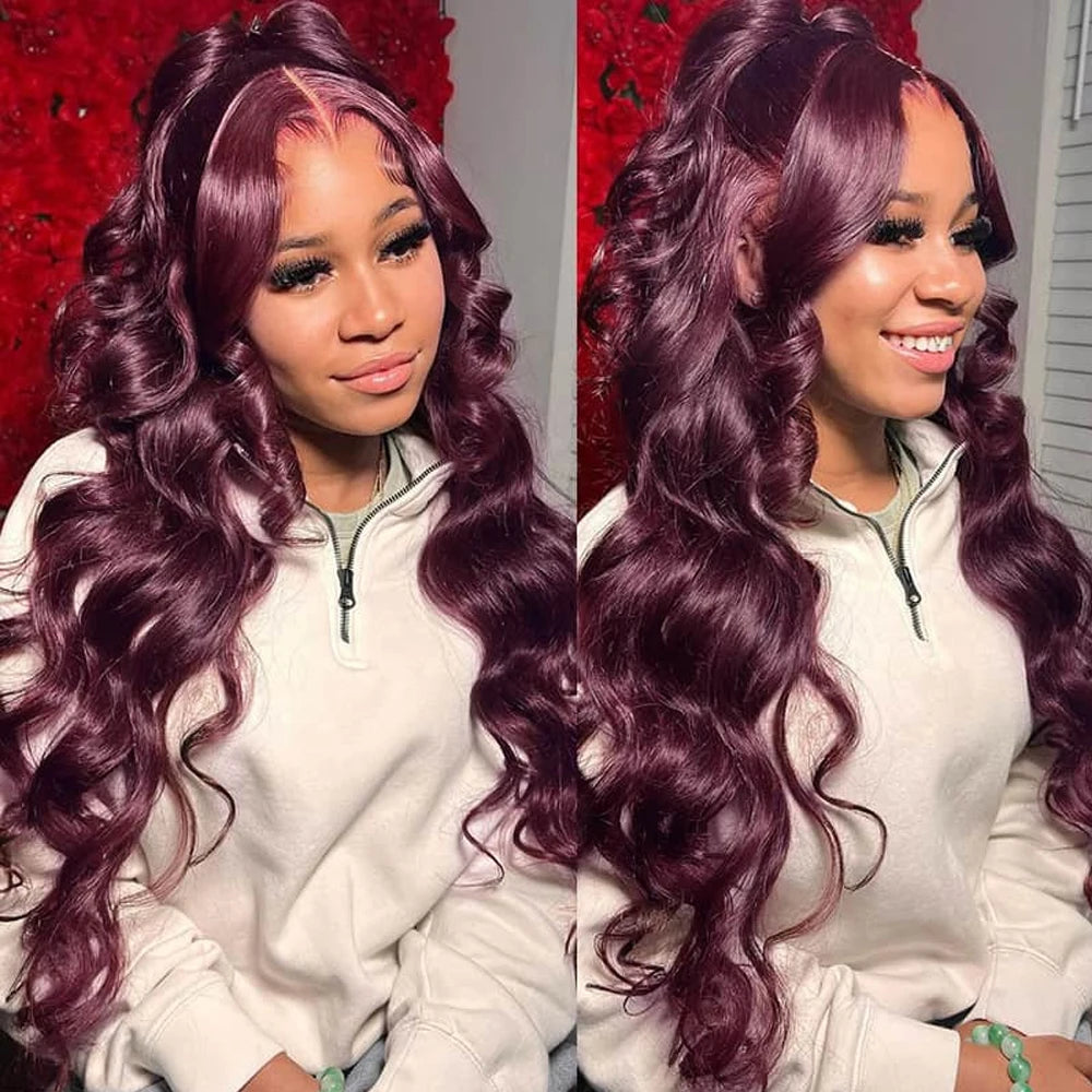 13x6 Three-Go Dark Copper Ginger Glueless Wig Loose Body Wave Hair With Drawstring Band Put On Go Human Hair Wig 210%