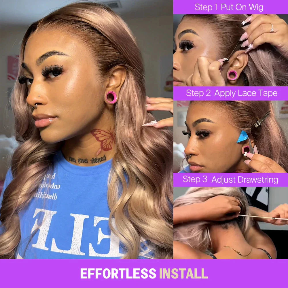 13x6 Glueless Human Hair Wigs Bye Bye Knots Ombre Blonde Body Wave Virgin Hair Wig with Drawstring Pre Plucked