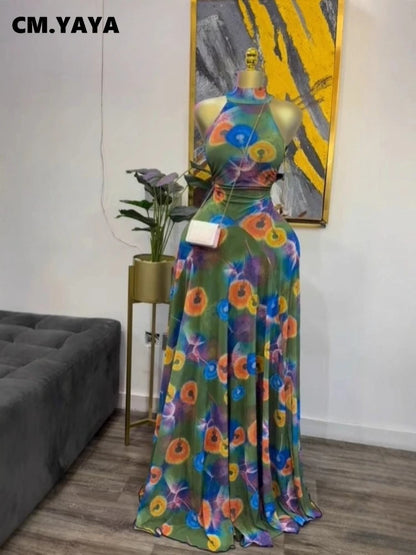 CREYSIE 2026 New Women O-neck Sleeveless Floral Print Mermaid Maxi Dress Evening Birthday Beach Sexy Night Party Long Dresses
