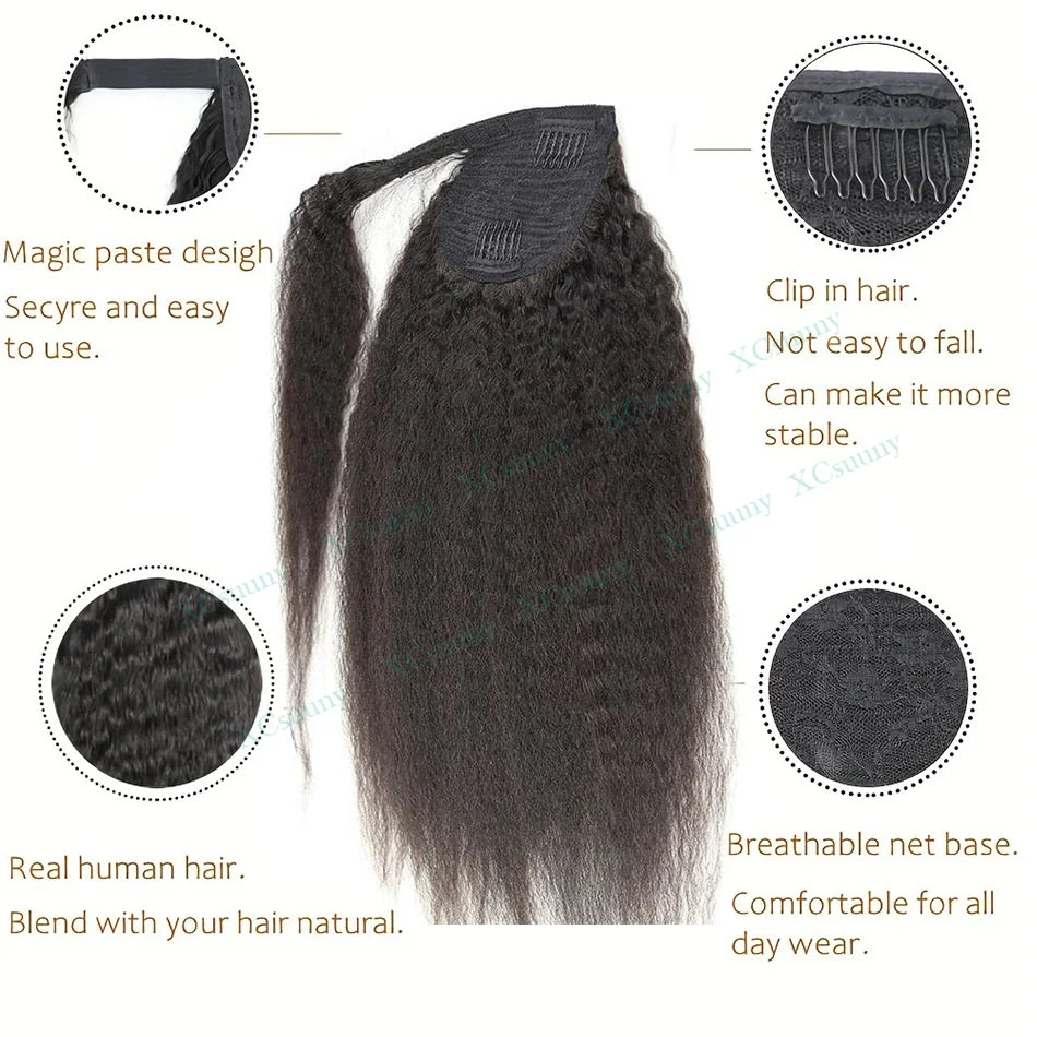 Ponytail Extension Human hair Kinky Straight Warp Around Ponytail Human Hair Remy Burmese High Ponytail Human Hair Extensions