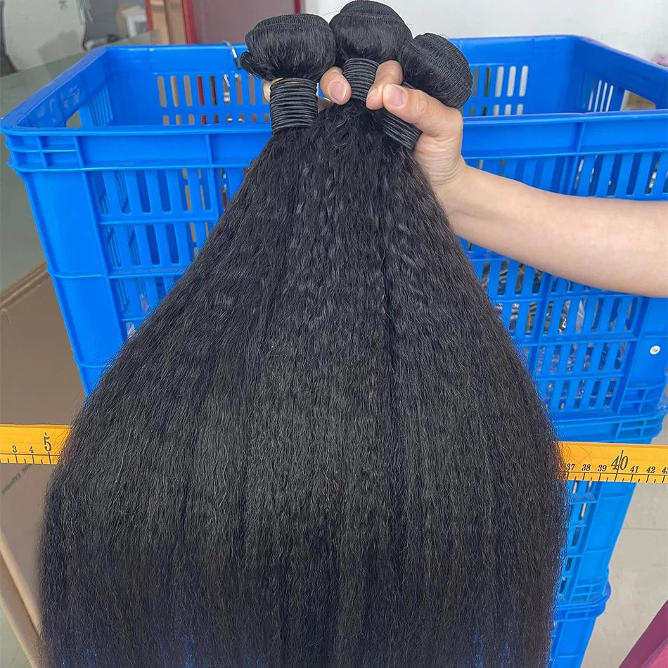 30 Inch 100% Human Hair Indian 12A Kinky Straight 3 Bundles Raw Virgin Unprocessed Yaki Straight Double Weft Bulk Braiding Hair