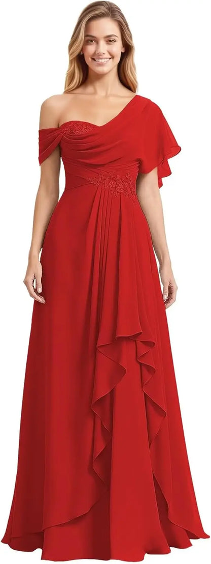 Womens Prom Dresses Off Shoulder Bridesmaid Dress for Wedding Guest 2025 Chiffon Lace Appliques Long Maxi Gowns