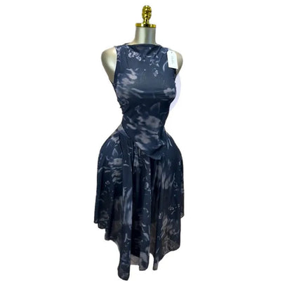 Two Pieces Women Dress Sets Print Matching Sets Slash Neck Sleeveless Shirt Knee Length Empire Waist Skirt Casual 2026 Spring