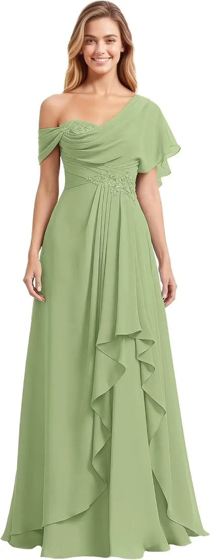 Womens Prom Dresses Off Shoulder Bridesmaid Dress for Wedding Guest 2025 Chiffon Lace Appliques Long Maxi Gowns