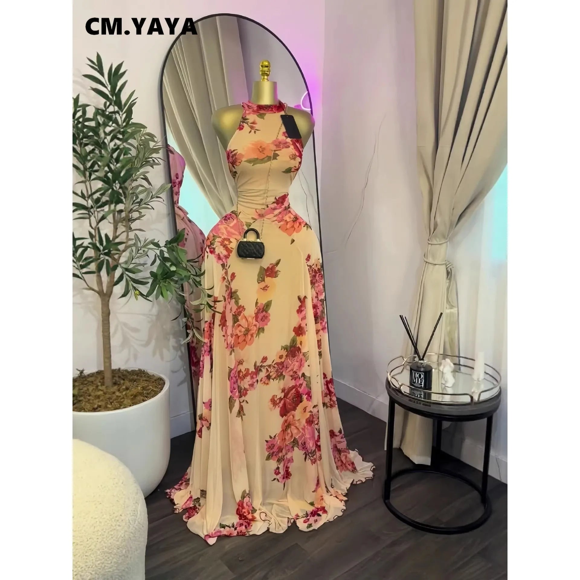 CREYSIE 2026 New Women O-neck Sleeveless Floral Print Mermaid Maxi Dress Evening Birthday Beach Sexy Night Party Long Dresses