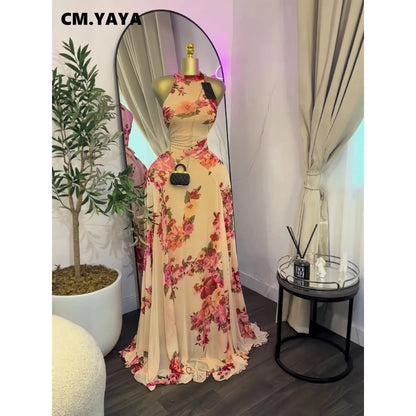 CREYSIE 2026 New Women O-neck Sleeveless Floral Print Mermaid Maxi Dress Evening Birthday Beach Sexy Night Party Long Dresses