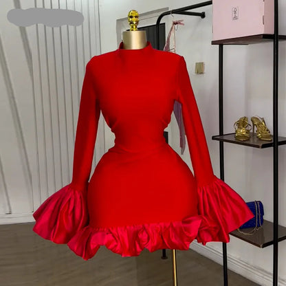 CREYSIE Women O-neck Long Flare Sleeve Ruffles Mini Dress 2025 Spring Sweet Sexy Birthday Evening Night Party Vestidos Dresses