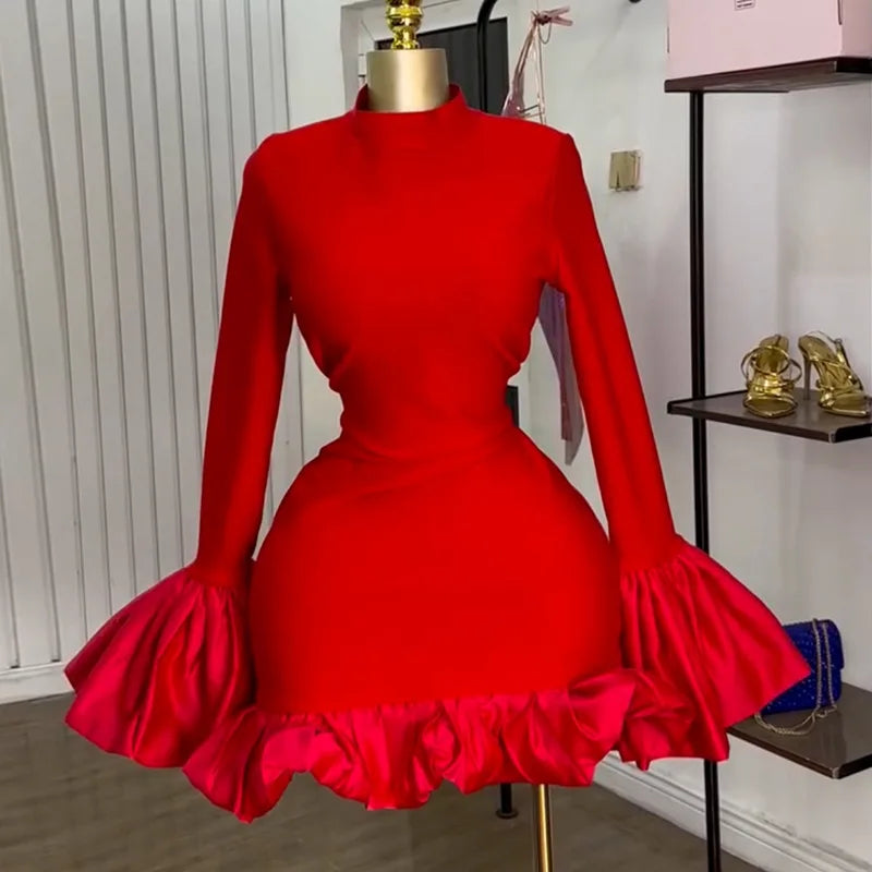 CREYSIE Women O-neck Long Flare Sleeve Ruffles Mini Dress 2025 Spring Sweet Sexy Birthday Evening Night Party Vestidos Dresses