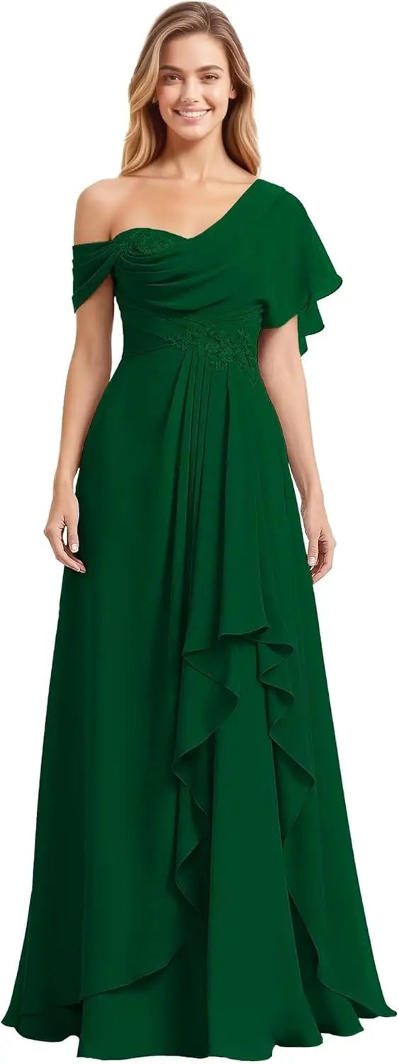 Womens Prom Dresses Off Shoulder Bridesmaid Dress for Wedding Guest 2025 Chiffon Lace Appliques Long Maxi Gowns
