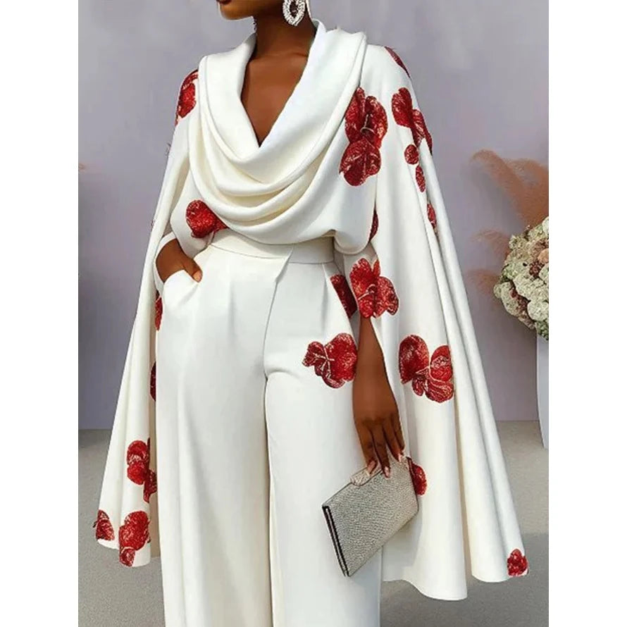 New Arrival Cross-Border Long Sleeve Printed Collar Two-Piece Set Long Pants Women&