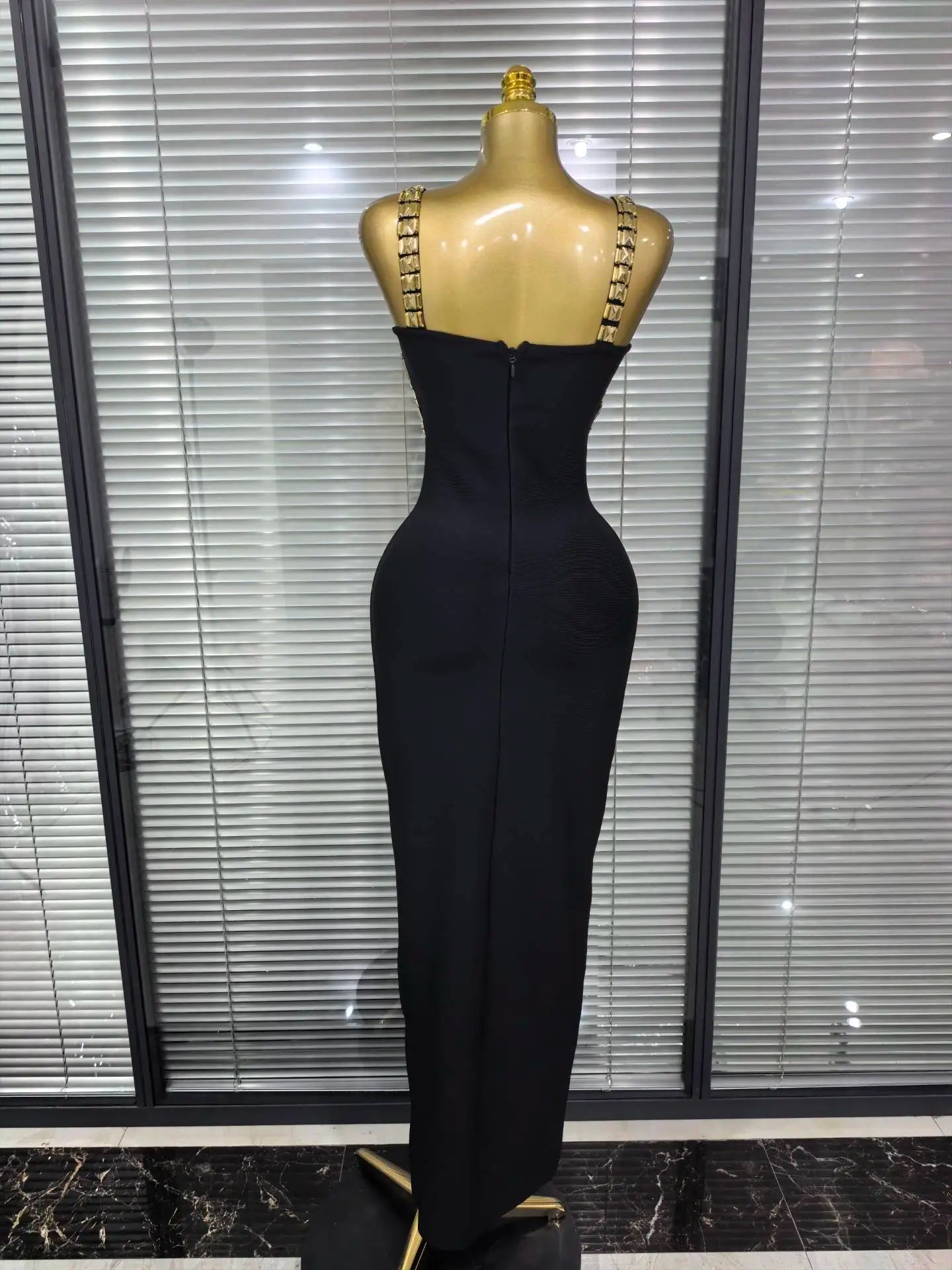 Golden Sequined Women Sleeveless Square Collar Sexy Bodycon Long Bandage Dress Celebrity Red Carpet Fashion Evening Party Dress