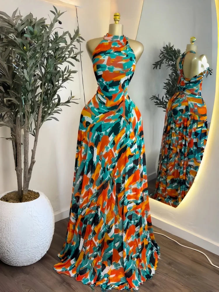 CREYSIE 2026 New Women O-neck Sleeveless Floral Print Mermaid Maxi Dress Evening Birthday Beach Sexy Night Party Long Dresses