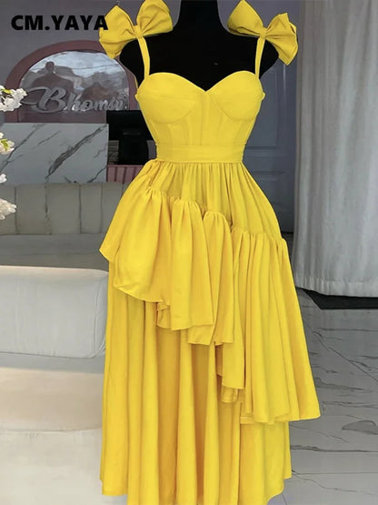Creysie Women Sleeveless Strap Bow Ruffles Long Maxi Dress 2025 Holiday Beach Birthday Evening Sexy Girl Party Dresses Vestidos