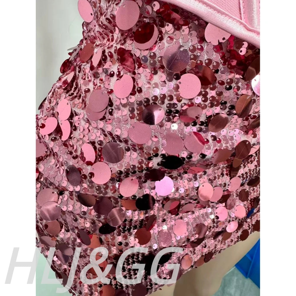 Creysie. Sexy Off Shoulder Corset Vest Two Piece Sets Women Sleeveless Backless Bandage Irregular Top + Sequin Mini Skirts Outfits