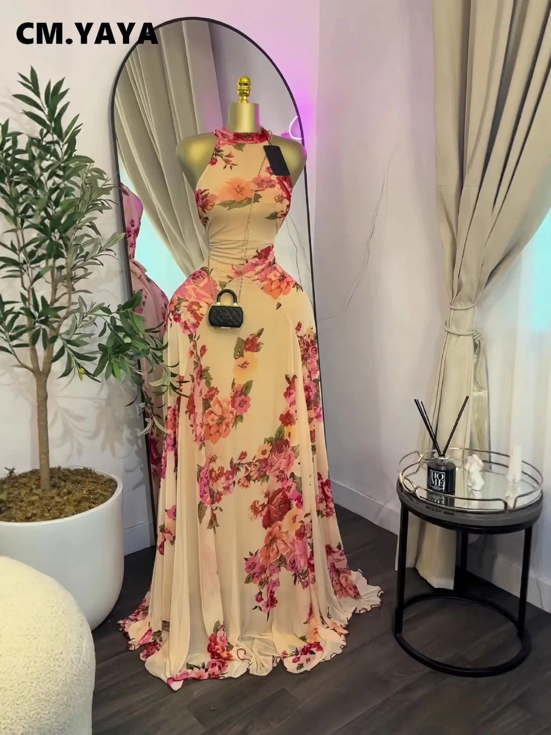 CREYSIE 2026 New Women O-neck Sleeveless Floral Print Mermaid Maxi Dress Evening Birthday Beach Sexy Night Party Long Dresses