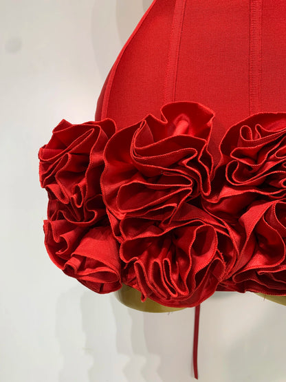 Women Sexy Strapless Backless Flower Embellished Mini Bandage Dress Bodycon Celebrity Party Cocktail Evening Party Club Dresses