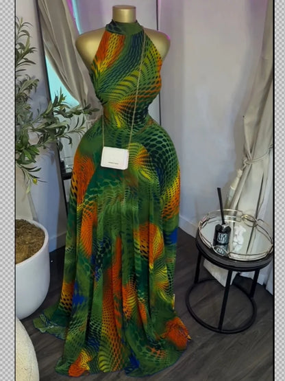 CREYSIE 2026 New Women O-neck Sleeveless Floral Print Mermaid Maxi Dress Evening Birthday Beach Sexy Night Party Long Dresses