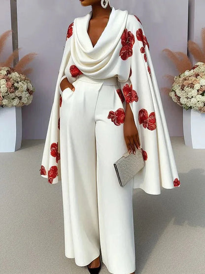 New Arrival Cross-Border Long Sleeve Printed Collar Two-Piece Set Long Pants Women&