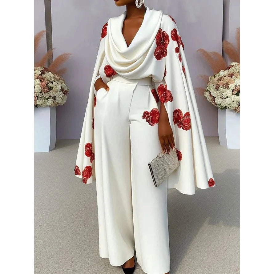New Arrival Cross-Border Long Sleeve Printed Collar Two-Piece Set Long Pants Women&