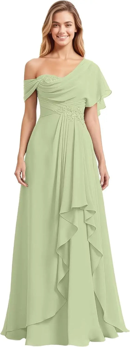 Womens Prom Dresses Off Shoulder Bridesmaid Dress for Wedding Guest 2025 Chiffon Lace Appliques Long Maxi Gowns