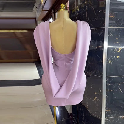Women Chic Backless Mini Dress Swinging Neck Sleeveless Bodycon Fashion Wedding Guest Cocktail Party Evening Celebration Gowns