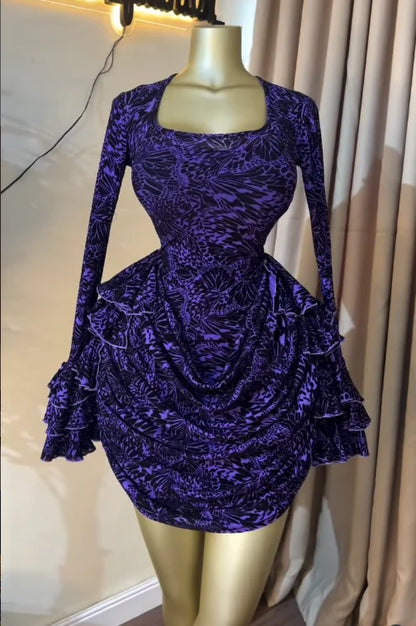CREYSIE Women Tie Dye Print Ruffles Long Sleeve Bodycon Ruched Draped V-neck Dress 2026 Fall Street Birthday Vacation Dresses
